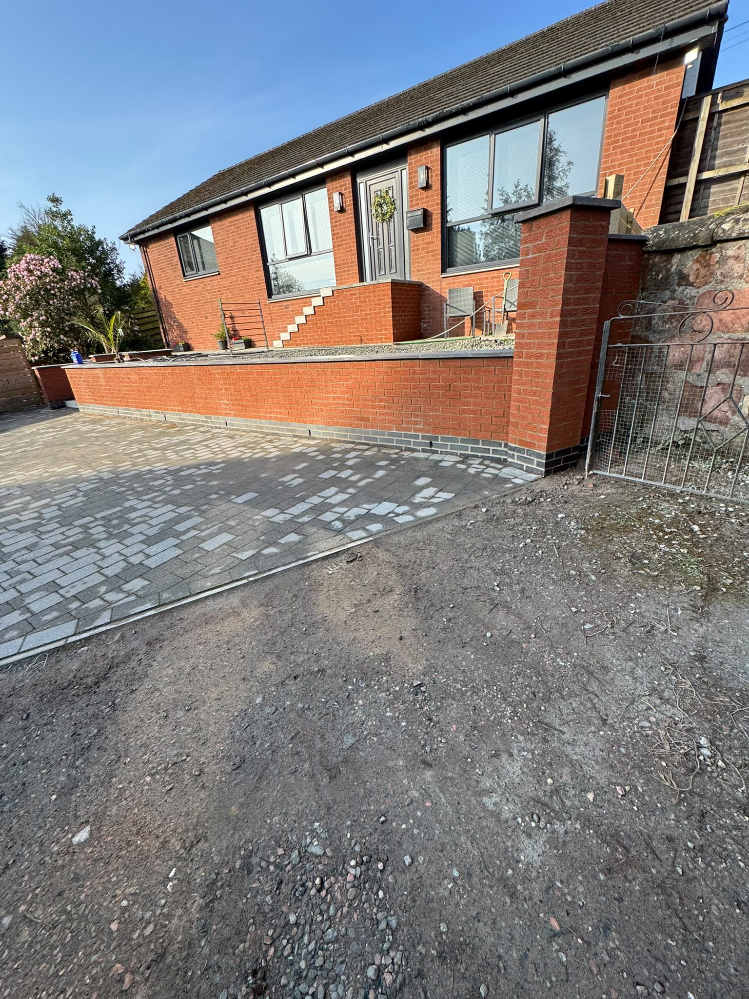 Red Facing Brick Retaining Wall & Entrance Steps